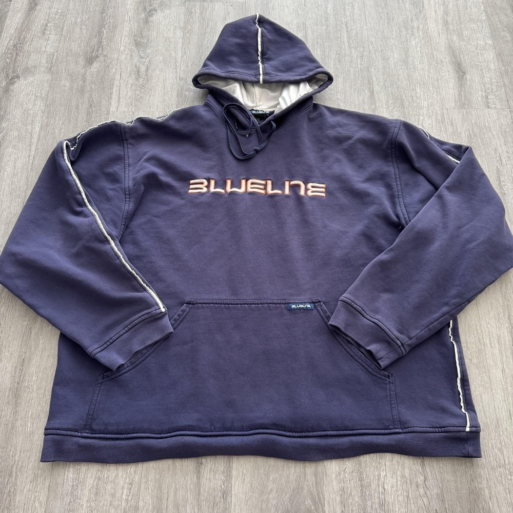 NHL Blueline Hoodie Mens 2XL Navy Blue Pullover Embroidered Pocket Vintage